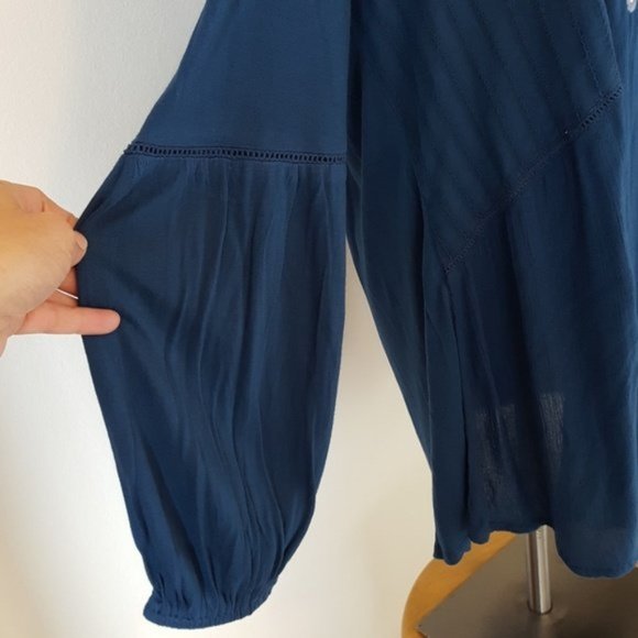 New! Size Small Blue Maternity Shirt Top New! Embroidered Flutter & Kick - Picture 2 of 3